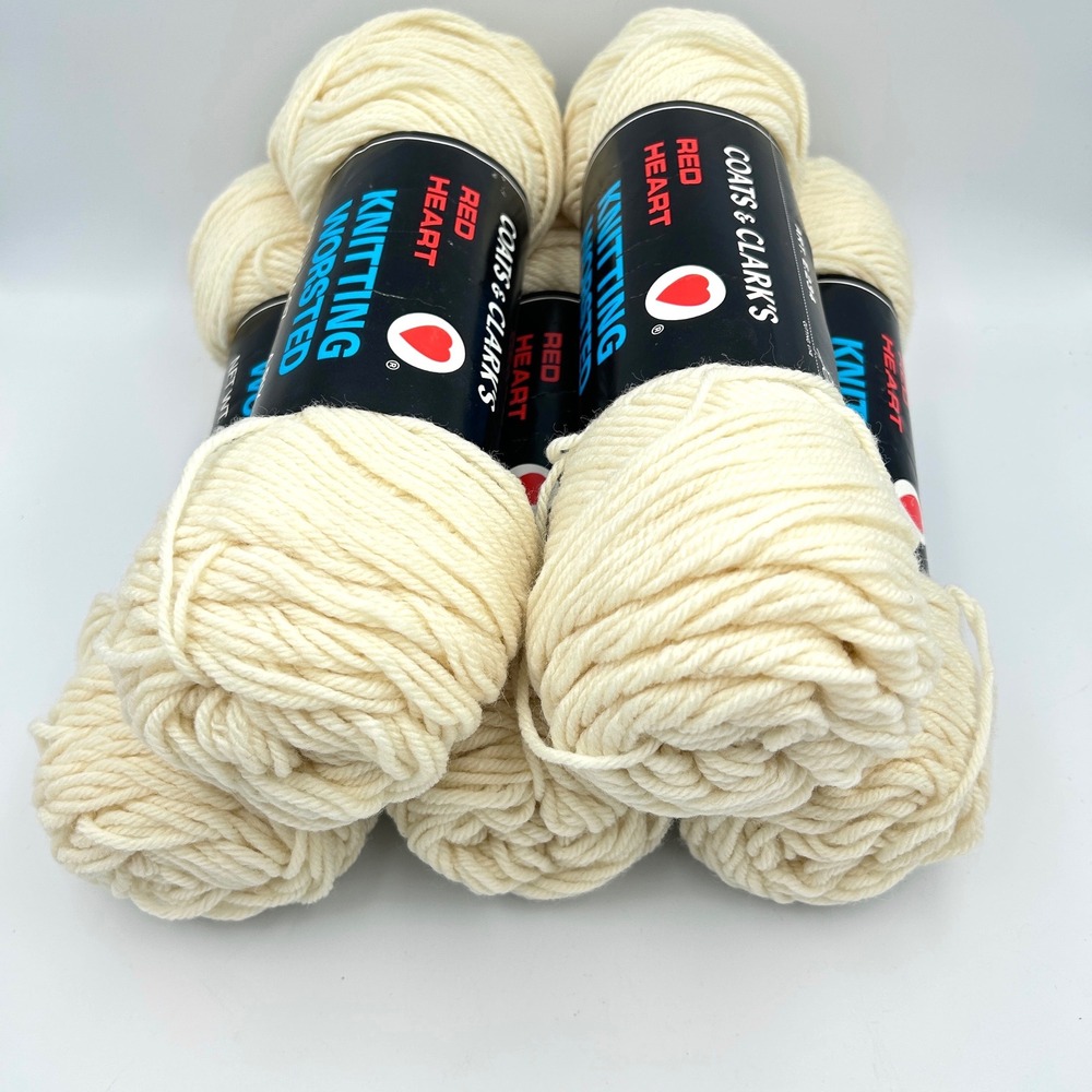 VTG Red Heart Coats & Clark 100% Virgin Wool Yarn Lot 5 Eggshell Same Dye Lot